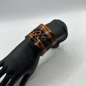 Brown Black Carved Cuff Bracelet Bangle Jewelry Boho MCM Acrylic Celluloid?